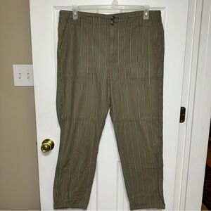 American Eagle Pants Striped Olive Green Twill Wide Leg Striped High Waist Sz 16